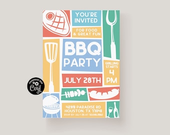 BBQ Invitation Template, Printable BBQ Invite, Summer BBQ Invitation, Backyard Bbq Invite, Adult Bbq Party Invite, Bbq Party,Cook Out Invite
