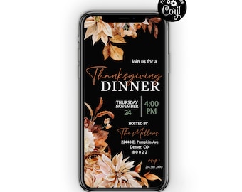 Thanksgiving Dinner Invitation Template: Floral Thanksgiving Party (Digital Product)