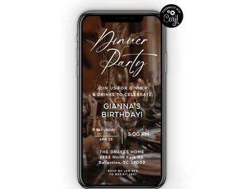 Dinner Party Phone Invitation Template, Electronic Invite,  Paperless Invitation, Text Message, Modern Birthday Dinner Invite, For Any Event