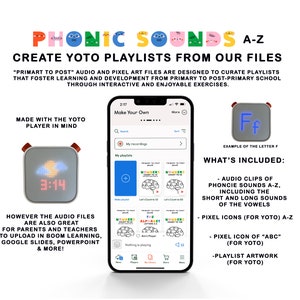 Yoto Player Playlist Files, Pixel Icons for Yoto, Yoto Player Cards, Audio Learning, Educational Audio Clips, Kids Learning Phonic Sounds