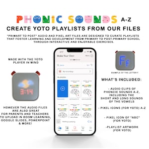 Yoto Player Playlist Files, Pixel Icons for Yoto, Yoto Player Cards, Audio Learning, Educational Audio Clips, Kids Learning Phonic Sounds