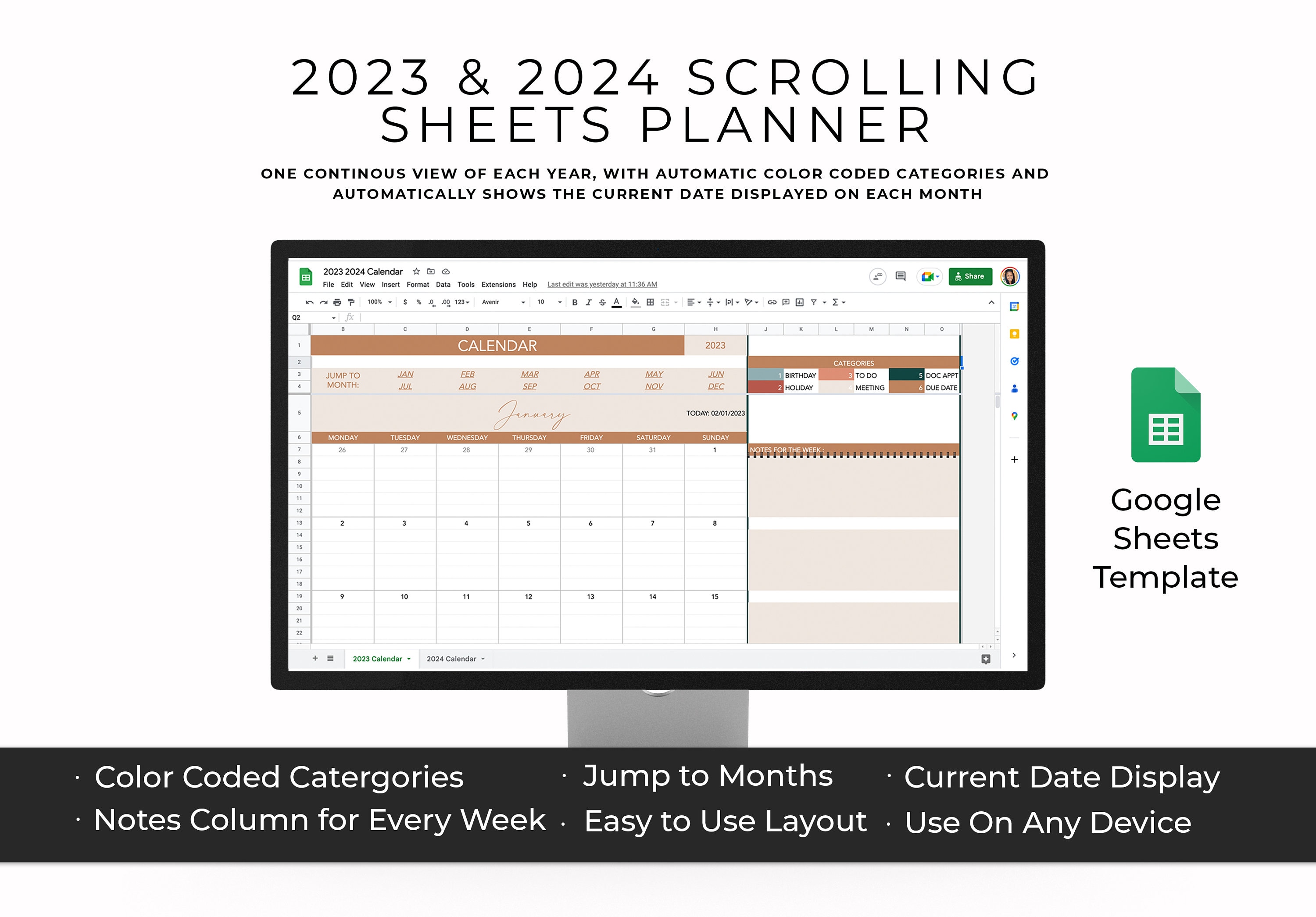 20232024 Google Sheets Planner Google Sheet Calendar Google Etsy