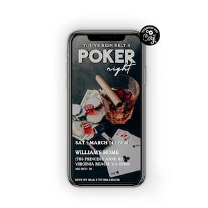 Plantilla de invitación para una noche de póquer, noche de juegos de cartas, fiesta de apuestas, invitación para una noche de casino, invitación electrónica, invitación sin papel, mensaje de texto