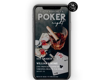 Poker Night Invitation Template, Card Game Night, Gambling Party, Casino Night Invite, Electronic Invite, Paperless Invitation, Text Message