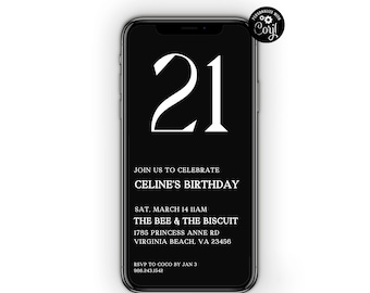 Modern Birthday Phone Invitation Template: Black & White Electronic Invite (Digital)