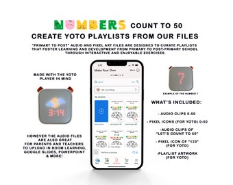 Yoto Player Playlist Files, Yoto Pixel Icons, Yoto Player Cards, Yoto Mini, Educational Audio Clips, Kids Learning Device, Count to 50