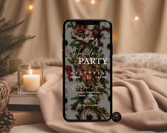 Holiday Party Phone Invitation Template, Happy Holidays Invite, Electronic Invitation, Christmas Dinner, Text Message, Digital Invite