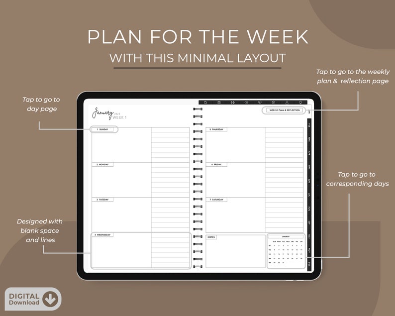 All in One Digital Planner, 2023 Planner, 2024, 2025, GoodNotes Planner, iPad Planner, Dated Digital Planner,Notability Planner, Horizontal image 5