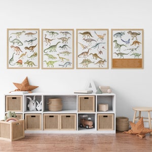 Dinosaur Print Set of 4, Kids Gallery Wall Set, Dinosaur Wall Art, Dinosaur Nursery, Boys Room Dinosaur Decor, Kids Room Wall Art, Download image 3