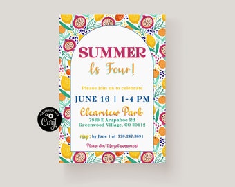 Kids Summer Birthday Party Invitation Template, Printable Summer Party Invitation, Summer Themed Birthday Party, Fun In The Sun, Citrus