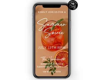 Summer Soirée Invitation, Summer Cocktail Party Invite, Cocktail Party Invitation Template, Happy Hour, Phone Invitation, Instant Invitation