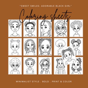 Little Black Girls Coloring Pages, Black Girl Magic Coloring, African American Girl&#39;s Coloring, Printable Coloring Sheets, Sweet Smiles