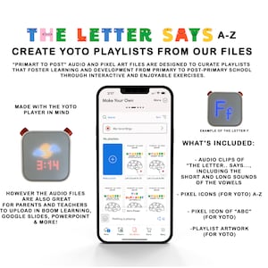 Yoto Player Wiedergabeliste Der Buchstabe sagt, dass es lehrreiche Audioclips lernen Phonics Yoto Player Karten Pixel-Icons für Yoto Play Kids Audio Lernen