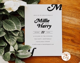 Wedding Rehearsal Dinner Template, Editable Rehearsal Invitation, Modern Rehearsal Invite, The Night Before Invitation, Download, WS4
