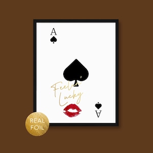 Impresión de as de espadas, póster de naipes, impresión de sentirse afortunado, impresión de chica afortunada, arte retro de moda, regalo de decoración de bar, galería de pared para el hogar moderno