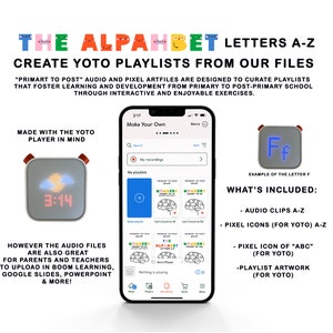 Yoto Player Playlist Files, Yoto Pixel Icons, Yoto Player Cards, Yoto Mini, Educational Audio Clips, Kids Learning Device, Alphabet