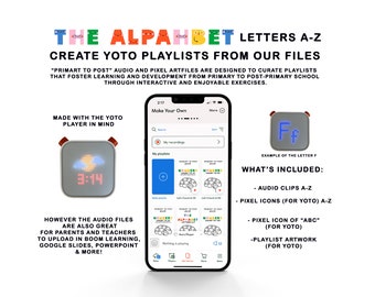 Yoto Player Playlist Files, Yoto Pixel Icons, Yoto Player Cards, Yoto Mini, Educational Audio Clips, Kids Learning Device, Alphabet