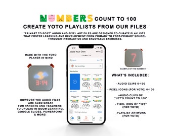 Yoto Player Playlist Files, Pixel Icons for Yoto, Yoto Player Cards, Yoto Play, Custom Yoto MYO Card,Audio Clips,Count to 100,Audio Learning