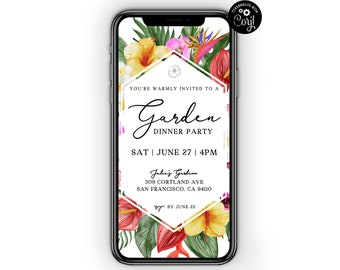 Floral Garden Dinner Party Invitation: Phone Template (Digital)