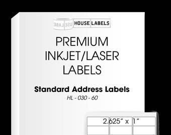 100 Sheets (3000 Labels) - HouseLabels - Same Size as 5160 30UP (30 Labels per Sheet) White Address Labels (1" x 2-5/8") -- BPA Free