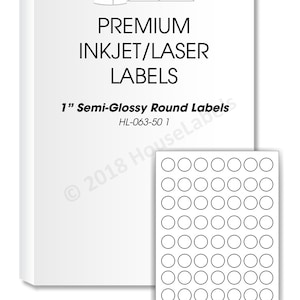White 1” ROUND GLOSSY Labels - 63 Labels Per Sheet - For Inkjet and Laser Printers - (50) sheets (3150 Labels)