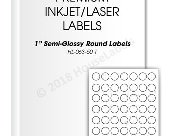 White 1” Round GLOSSY Labels, 63 Labels Per Sheet, for Injet and Laser Printers 100 sheets 6,300 labels