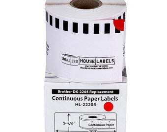 50 Rolls of HouseLabels Remanufactured Compatible with BROTHER 2205 RED Continuous Labels (2-4/9" x 300') -- BPA Free!
