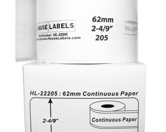 HouseLabels Remanufactured Compatible with BROTHER DK-2205 Continuous Direct Thermal Labels (2-4/9" x 300') - (12) Rolls of 300'