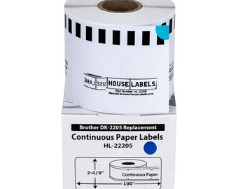 50 Rolls of HouseLabels Remanufactured Compatible with BROTHER 2205 BLUE Continuous Labels (2-4/9" x 300') -- BPA Free!