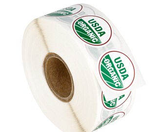 USDA ORGANIC Labels / Stickers One Inch Round Circle Dots Adhesive Stickers - (1) Roll of 1000 Labels