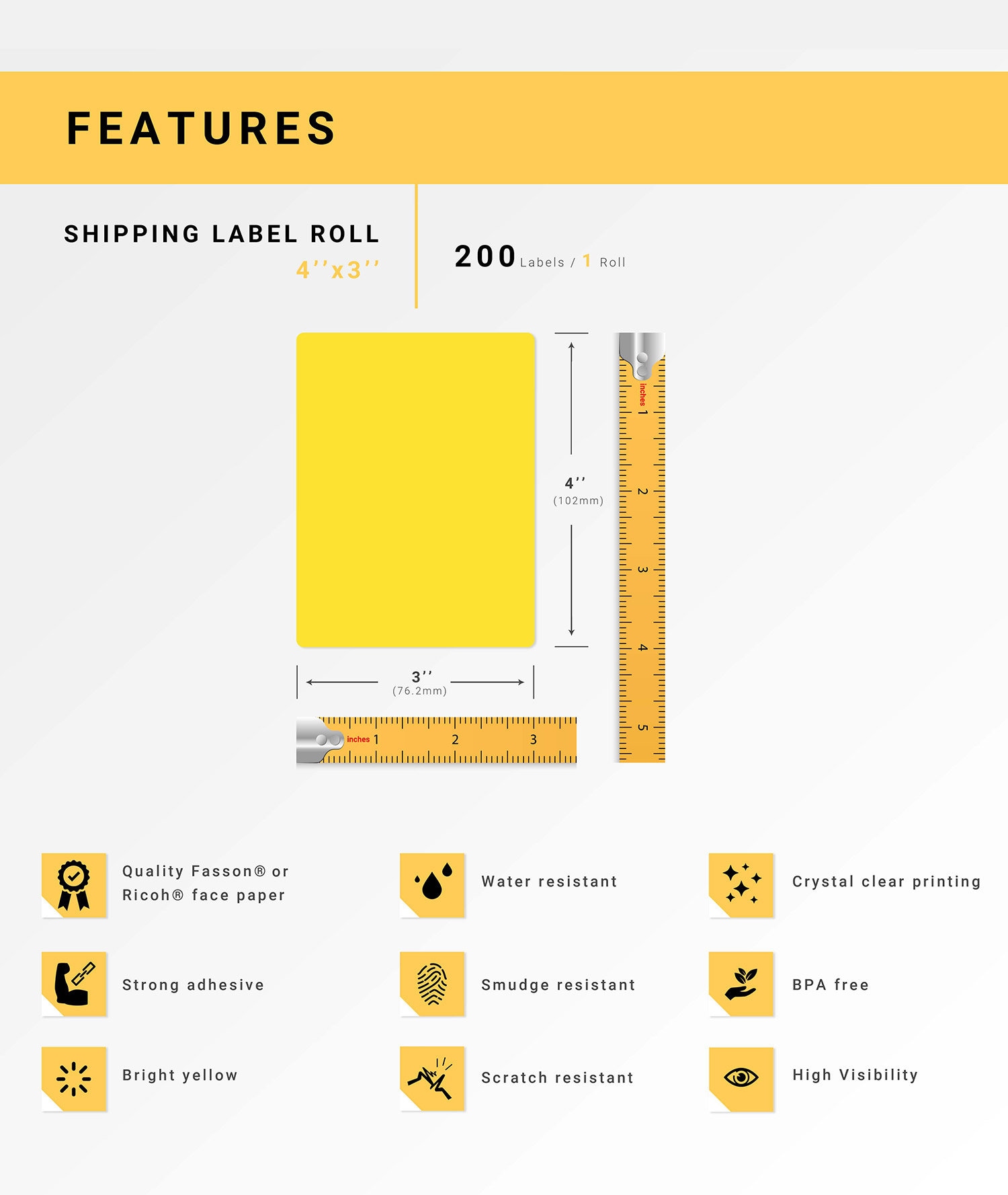 20 Rolls, 4x3 YELLOW Zebra Compatible Labels on a 3/4 CORE, Mobile