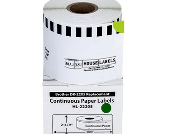 50 Rolls of HouseLabels Remanufactured Compatible with BROTHER 2205 GREEN Continuous Labels (2-4/9" x 300') -- BPA Free!