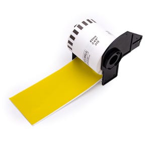 May include: A roll of yellow label stickers in a dispenser. The label roll is 62mm wide, 2-4/19" in diameter, and has 205 labels.