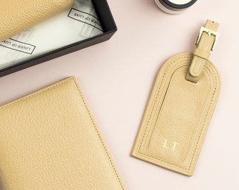 Personalised Luggage Tags Grained Leather - Taupe