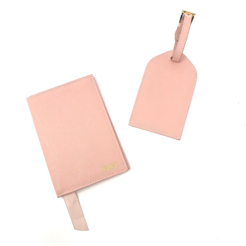 pink leather luggage tag