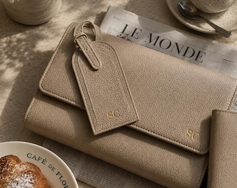 Personalized Vegan & Leather Travel Wallet: Gold Foil Monogram