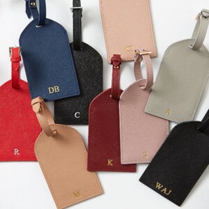 Personalised Leather Luggage Tags Pink, Grey image 3