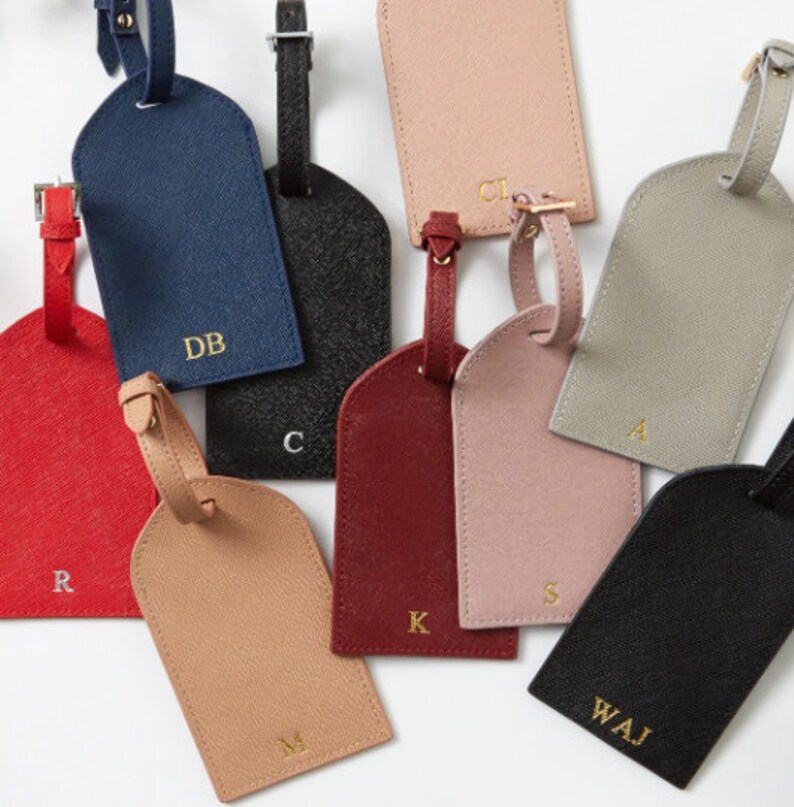 Personalised Leather Luggage Tags Pink, Grey image 3