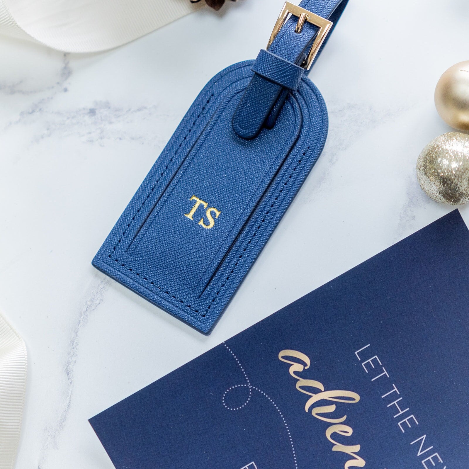 Personalized Navy Leather Luggage Tag: Monogrammed Suitcase  display picture 1