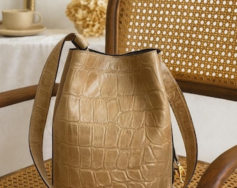 Croc Leather Bucket Bag