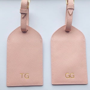 Personalised Leather Luggage Tags Pink, Grey Pink