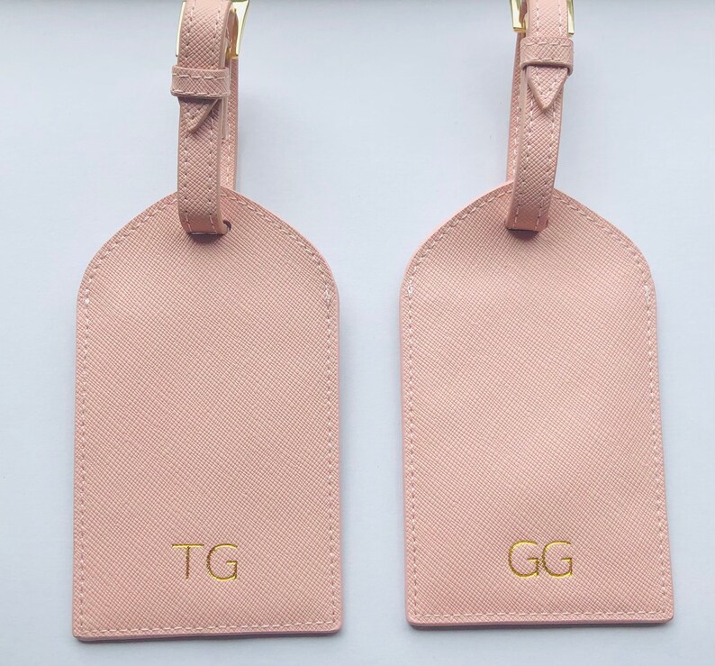 Personalised Leather Luggage Tags Pink, Grey Pink