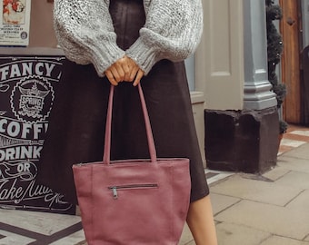Monogrammed Pink Leather Tote Bag: Personalized Embossed Gift