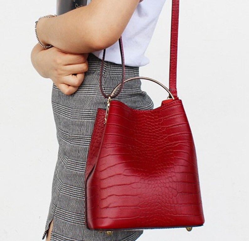 Cross Body Croc Leather Ring Handle Bag Etsy UK