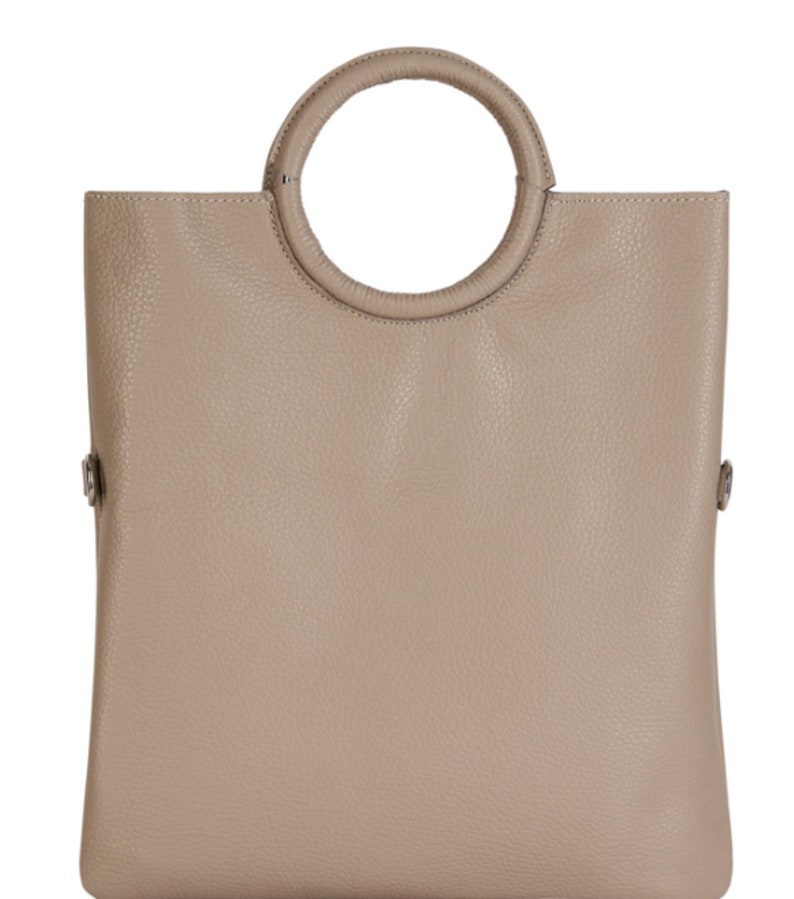 Real Leather Grab Bag Personalised Light Taupe