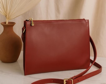 Leather Shoulder Bag - black, navy, red, pink
