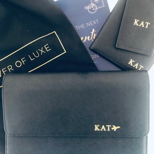 Personalised Leather Travel Wallet Gift Set Black / Passport Set