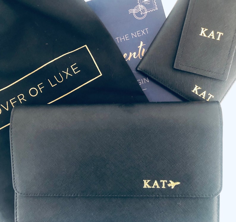 Personalised Leather Travel Wallet Gift Set Black / Passport Set