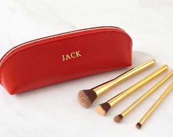 Recycled Leather Cosmetic Brush Pouch / Pencil Case pouch