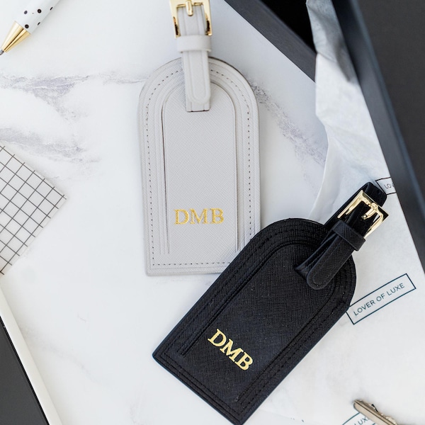 Giftset of 2 Personalised Leather Luggage Tags